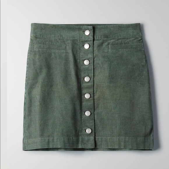 Aritzia green ribbed skirt button up high waisted skirt - Picture 5 of 6